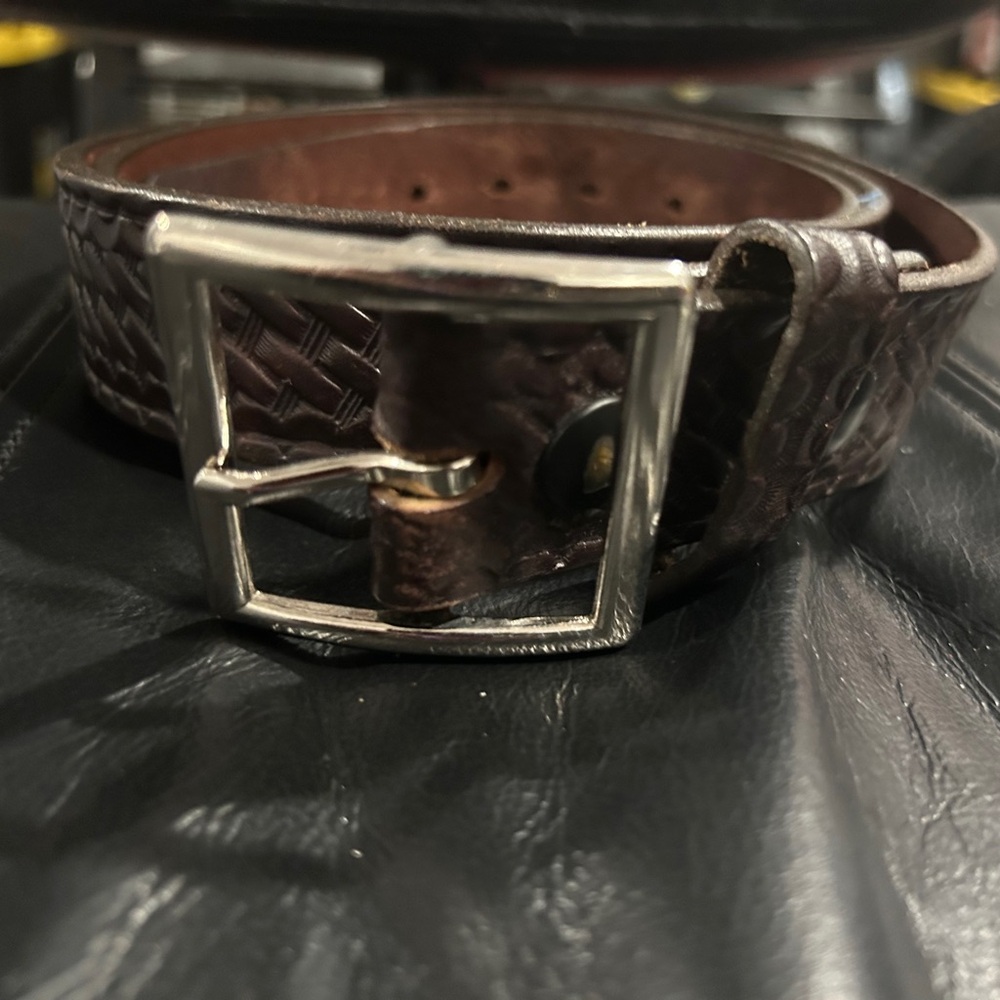 Duluth Trading Co Brown Woven Leather Belt with Silver Buckle